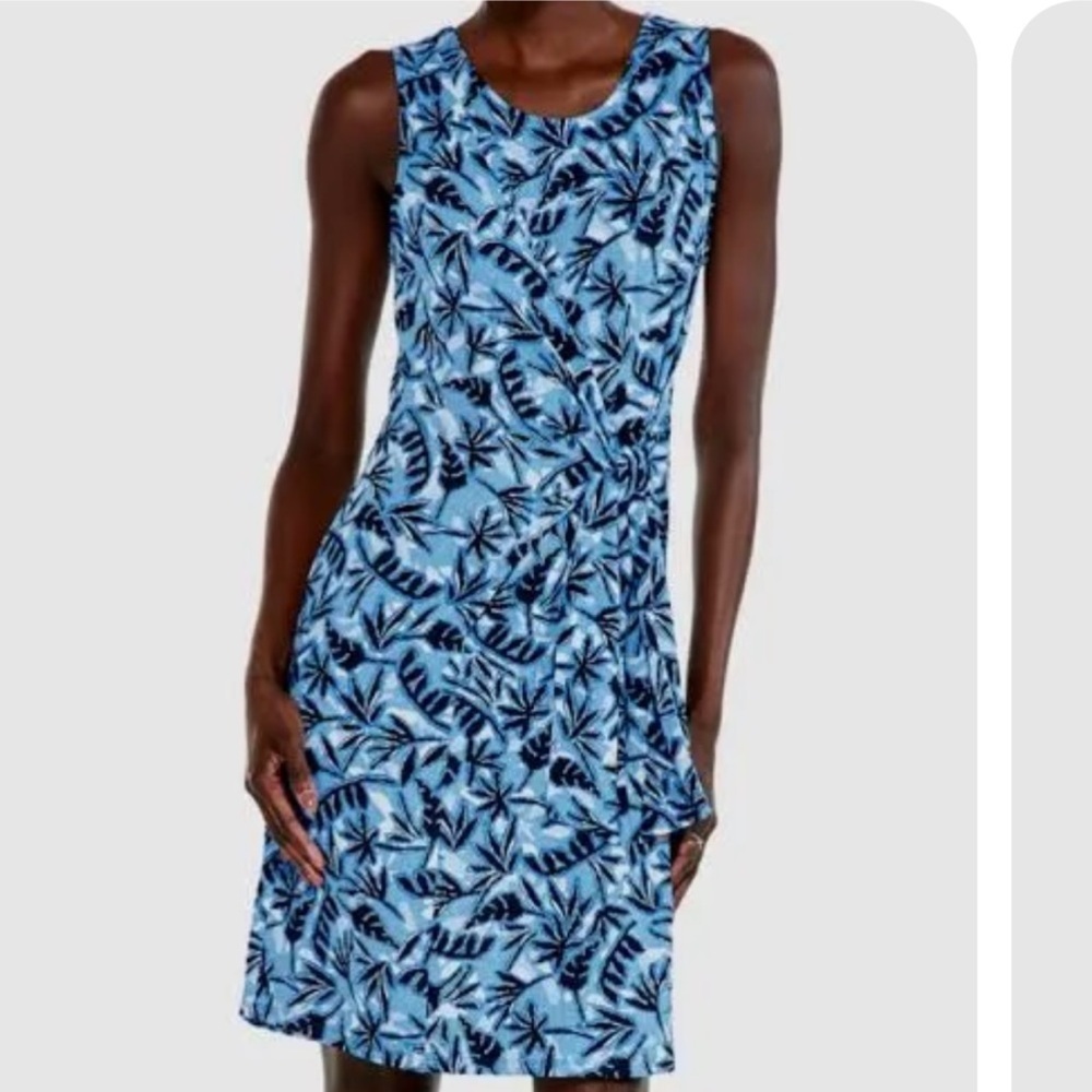NWT Nic + Zoe Blue Leaf Print jersey knit Sleeveless Dress size L